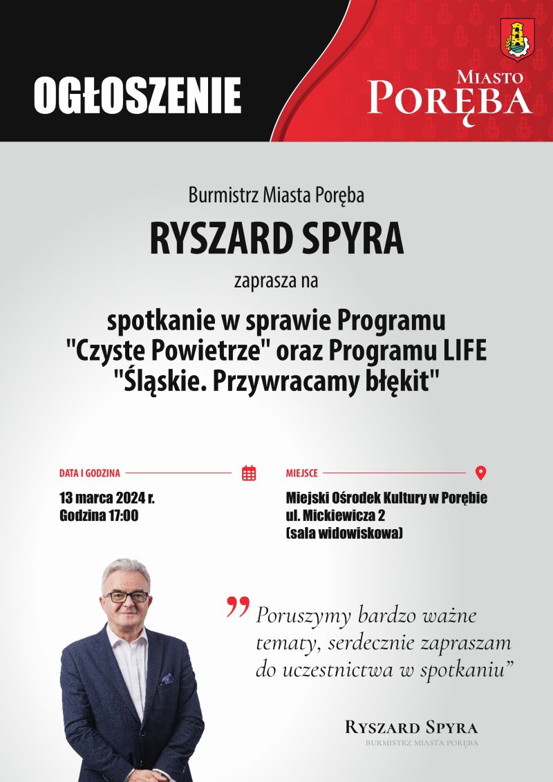 Spotkanie w sprawie Programu "Czyste Powietrze" oraz Programu LIFE "Śląskie. Przywracamy błękit."